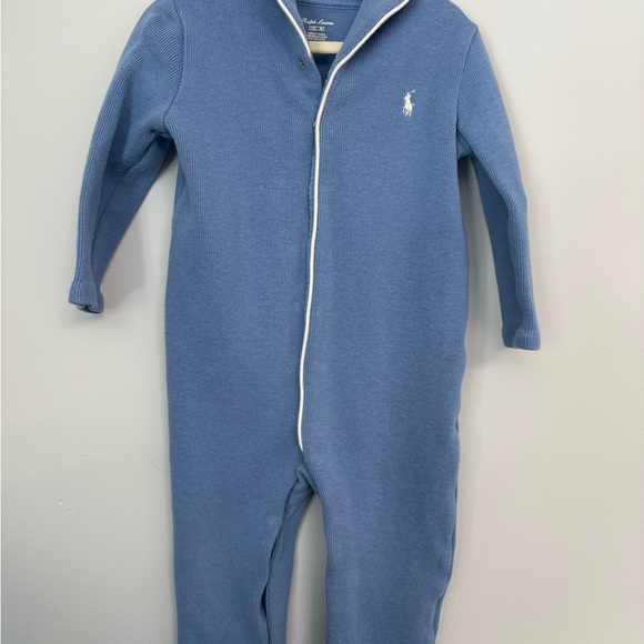 Baby Boy’s Ralph Lauren Blue Sweater Footie - Picture 2 of 5